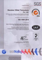 10Gtek IS014001 Certification